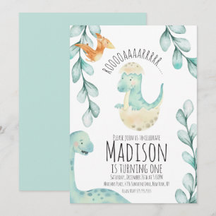 Invitation Fête d'anniversaire de premier dinosaure à l'aquar