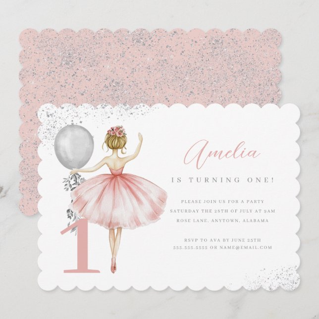Invitation Fête d'anniversaire de première année de ballerine (Devant / Derrière)