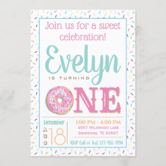 Invitation Fête d'anniversaire de première année Donut pour f