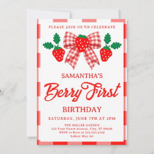 Invitation Fête d'anniversaire de première année fraise avec 