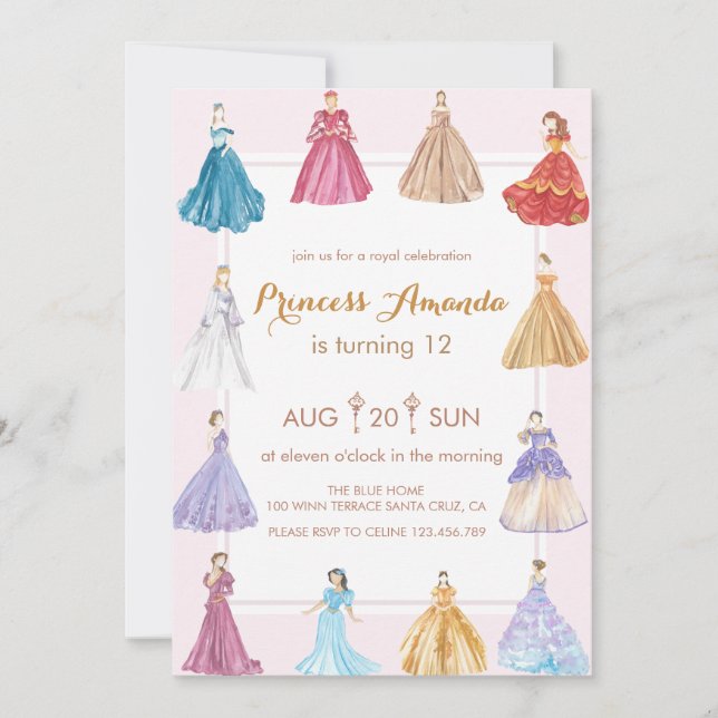 Invitation Fête d'anniversaire de princesse (Devant)