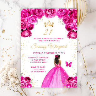 Invitation Fête d'anniversaire de princesse à la peau foncée 
