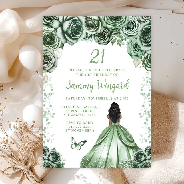 Invitation Fête d'anniversaire de princesse à la peau foncée  (Créateur téléchargé)