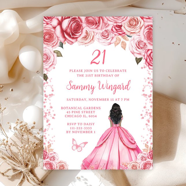 Invitation Fête d'anniversaire de princesse à peau foncée Ros (Créateur téléchargé)