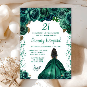Invitation Fête d'anniversaire de princesse à peau foncée ver