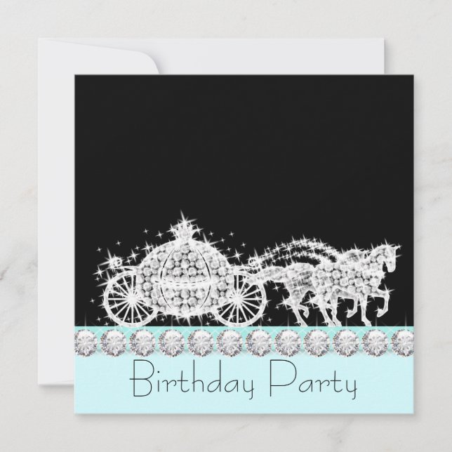 Invitation Fête d'anniversaire de princesse au bleu sarcelle  (Devant)