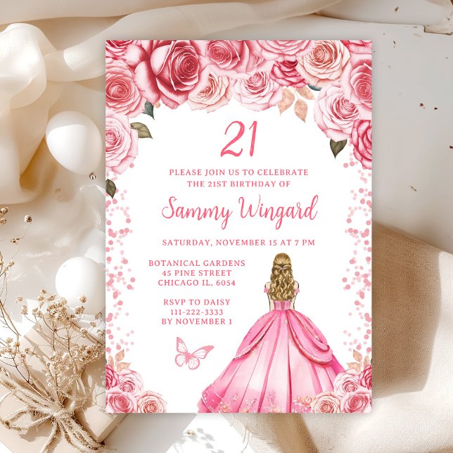 Invitation Fête d'anniversaire de princesse aux cheveux blond (Créateur téléchargé)