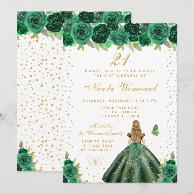 Invitation Fête d'anniversaire de princesse aux cheveux blond (Devant / Derrière)