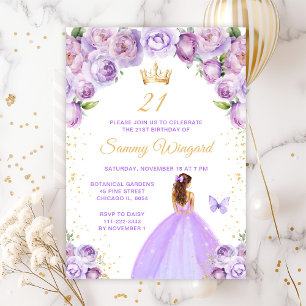 Invitation Fête d'anniversaire de princesse aux cheveux brun