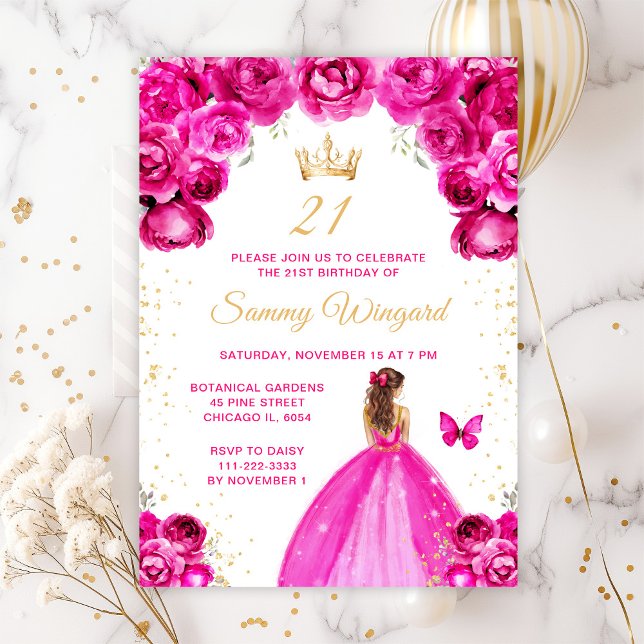 Invitation Fête d'anniversaire de princesse aux cheveux bruns (Créateur téléchargé)