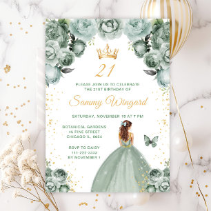 Invitation Fête d'anniversaire de princesse aux cheveux bruns