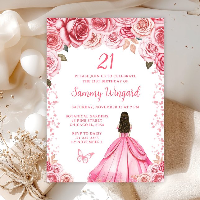 Invitation Fête d'anniversaire de princesse aux cheveux bruns (Créateur téléchargé)
