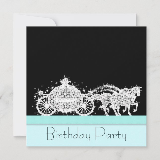 Invitation Fête d'anniversaire de princesse bleu sarcelle ave (Devant)