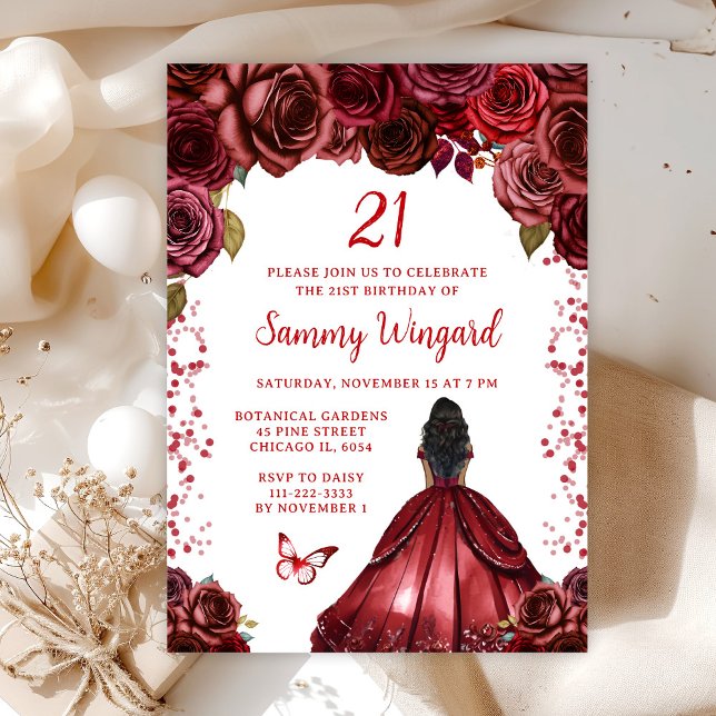 Invitation Fête d'anniversaire de princesse Burgundy Red Dark (Créateur téléchargé)