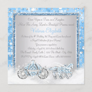 Invitation Fête d'anniversaire de princesse Cendrillon bleu e
