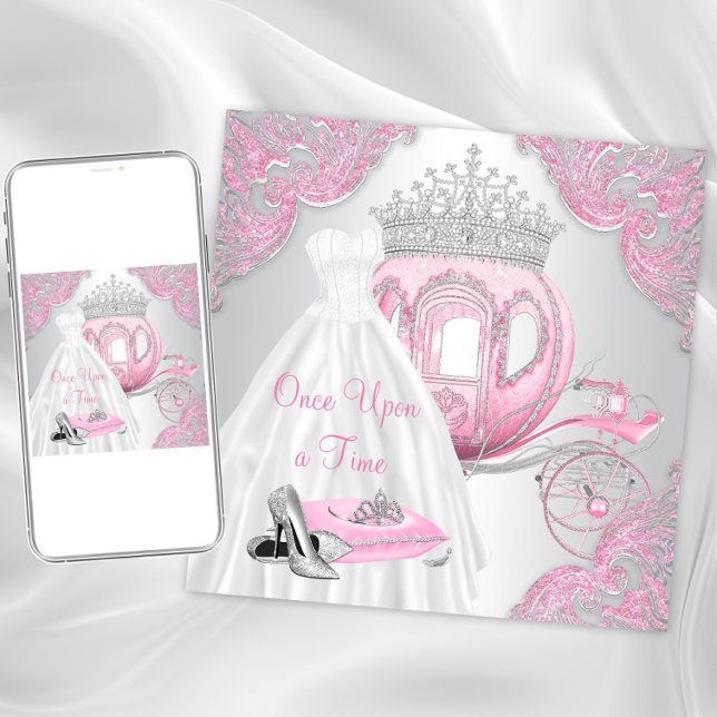 Invitation Fête d'anniversaire de princesse Cendrillon rose é (Cinderella birthday party invitation. Instant download and printed invitations available.)