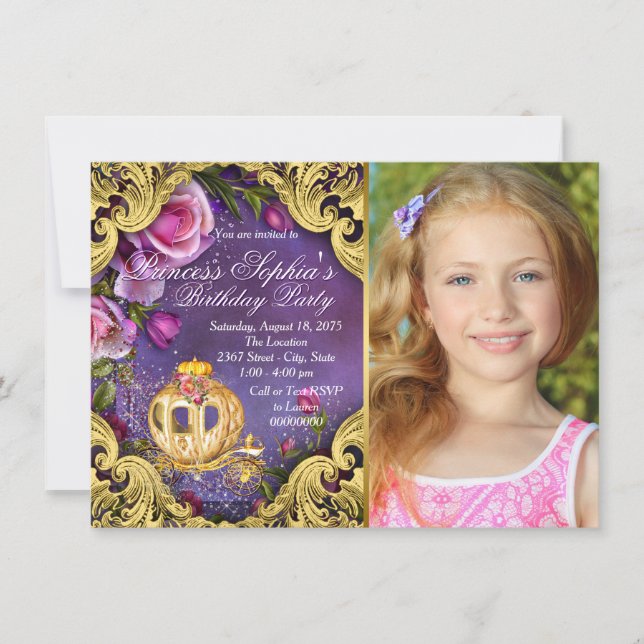Invitation Fête d'anniversaire de princesse de conte de fées  (Devant)