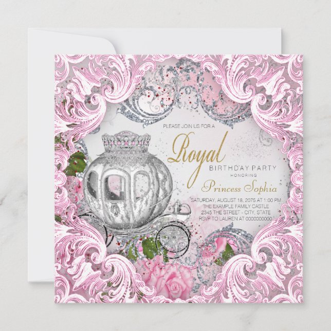 Invitation Fête d'anniversaire de princesse de conte de fées  (Devant)