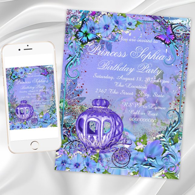 Invitation Fête d'anniversaire de princesse de conte de fées (Fairytale princess birthday party invitation. Instant download and printed invitations available.)
