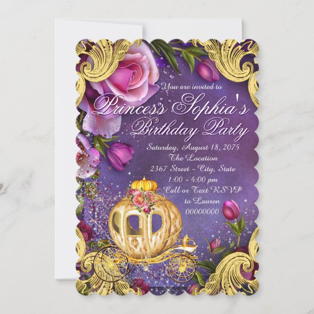 Invitation Fête d'anniversaire de princesse de conte de fées (Devant)