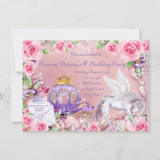 Invitation Fête d'anniversaire de princesse de conte de fées  (Devant)