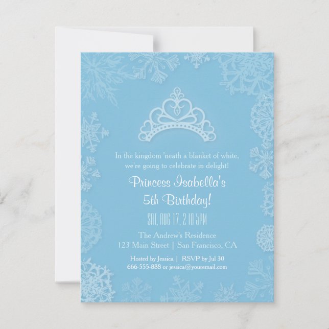 Invitation Fête d'anniversaire de princesse de neige hivernal (Devant)