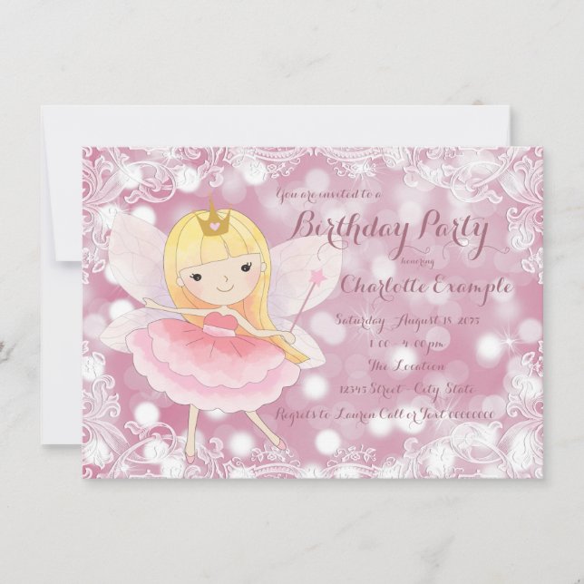 Invitation Fête d'anniversaire de princesse fée (Devant)