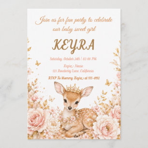 Invitation Fête d'anniversaire de princesse florale cerf roya