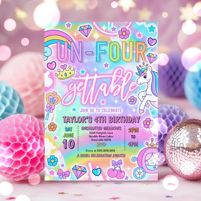 Invitation Fête d'anniversaire de princesse inoubliable 4 ans (Créateur téléchargé)