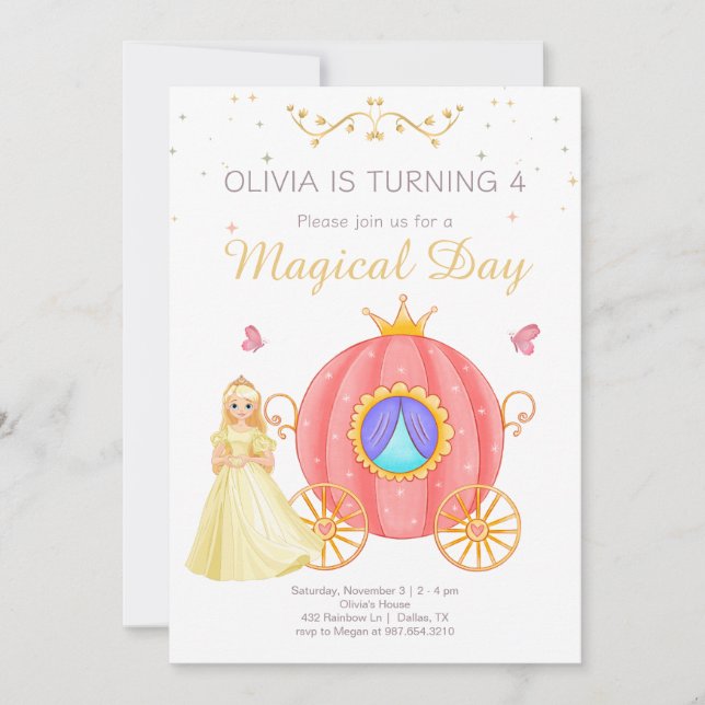 Invitation Fête d'anniversaire de princesse Jour magique Carr (Devant)