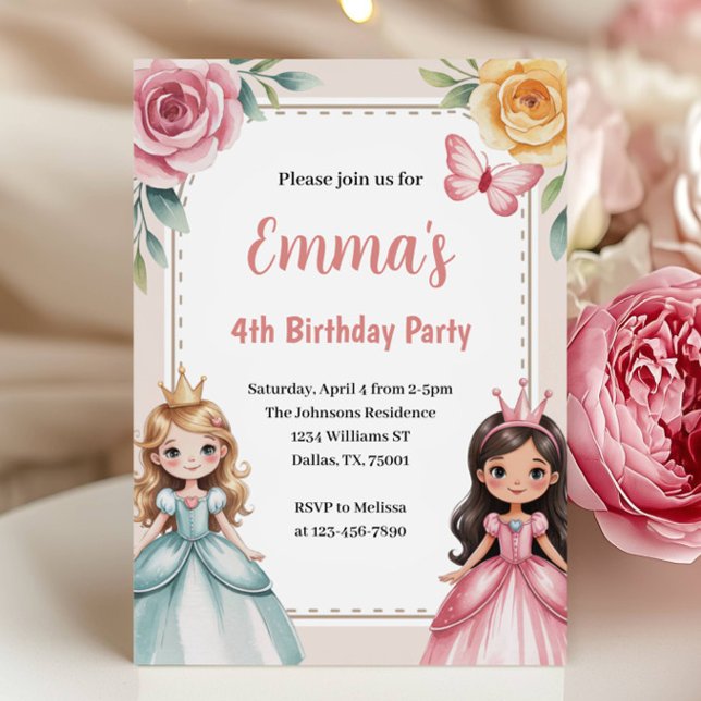 Invitation Fête d'anniversaire de princesse mignonne (Créateur téléchargé)