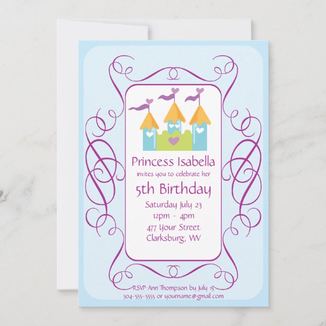 Invitation Fête d'anniversaire de princesse personnalisable (Devant)