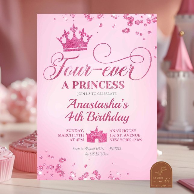 Invitation Fête d'anniversaire de princesse pour toujours ros (Créateur téléchargé)