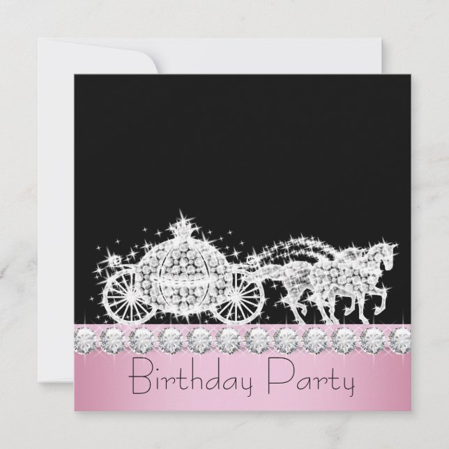 Invitation Fête d'anniversaire de princesse rose en calèche à (Devant)