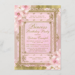 Invitation Fête d'anniversaire de princesse rose et or