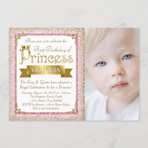 Invitation Fête d'anniversaire de princesse rose poudré or po