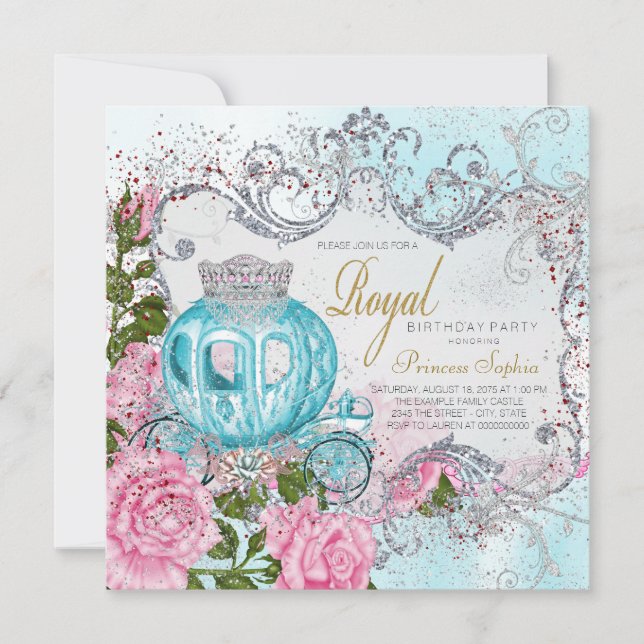 Invitation Fête d'anniversaire de princesse Rose Royale et Bl (Devant)