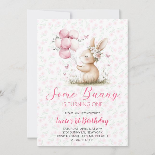 Invitation Fête d'anniversaire de printemps de Some Bunny  (Devant)