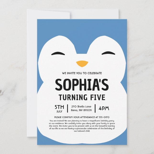 Invitation Fête d'anniversaire de Puff le Pingouin Squishmall (Devant)