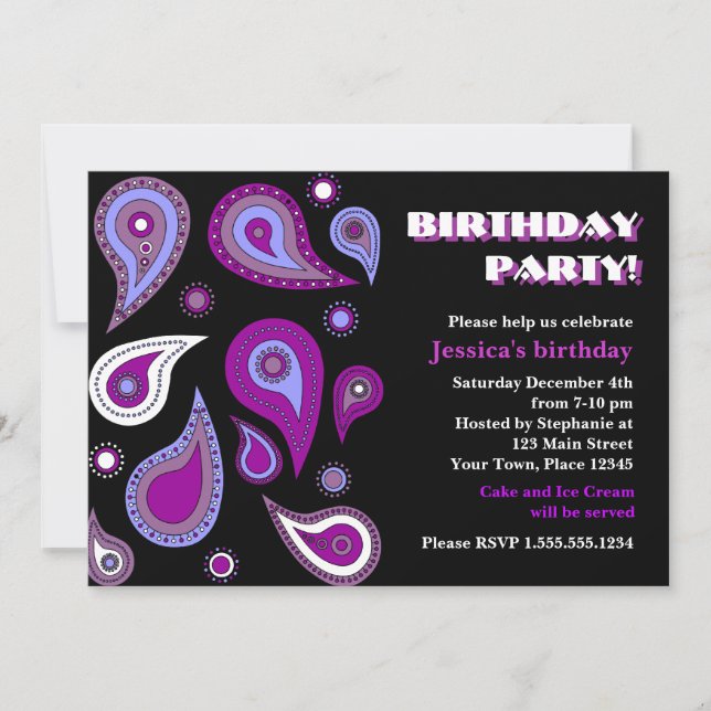 Invitation Fête d'anniversaire de Purple Paisley (Devant)