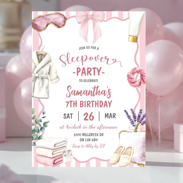 Invitation Fête d'anniversaire de pyjama à thème Spa (Créateur téléchargé)