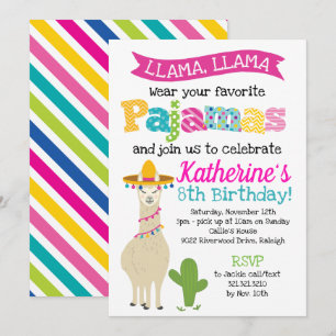 Invitation Fête d'anniversaire de pyjama de lama