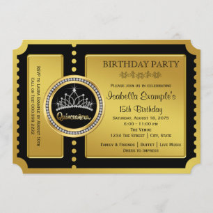 Invitation Fête d'anniversaire de Quinceanera noir et or