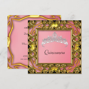 Invitation Fête d'anniversaire de Quinceanera  Or et saumon