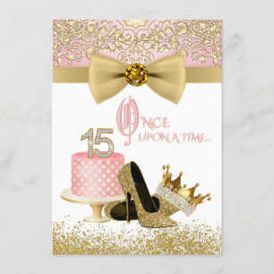 Invitation Fête d'anniversaire de Quinceanera rose et or