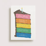 Invitation Fête d'anniversaire de Rainbow Layer Cake<br><div class="desc">Voici l'invitation parfaite pour votre prochaine fête d'anniversaire ! Que vous jetiez un panier pour les enfants ou les adultes, ce design est sûr de faire une déclaration. La pièce maîtresse de l'invitation est un gâteau d'anniversaire magnifiquement illustré avec des couches arc-en-ciel et un délicieux glaçage au chocolat. La typographie...</div>
