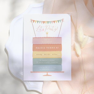 Invitation Fête d'anniversaire de Rainbow Layer Cake