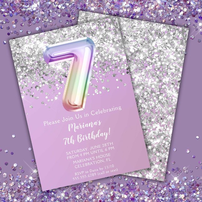 Invitation Fête d'anniversaire de Rainbow Sparkle Glitter Gir (Créateur téléchargé)