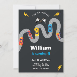 Invitation Fête d'anniversaire de rallye de voitures de cours