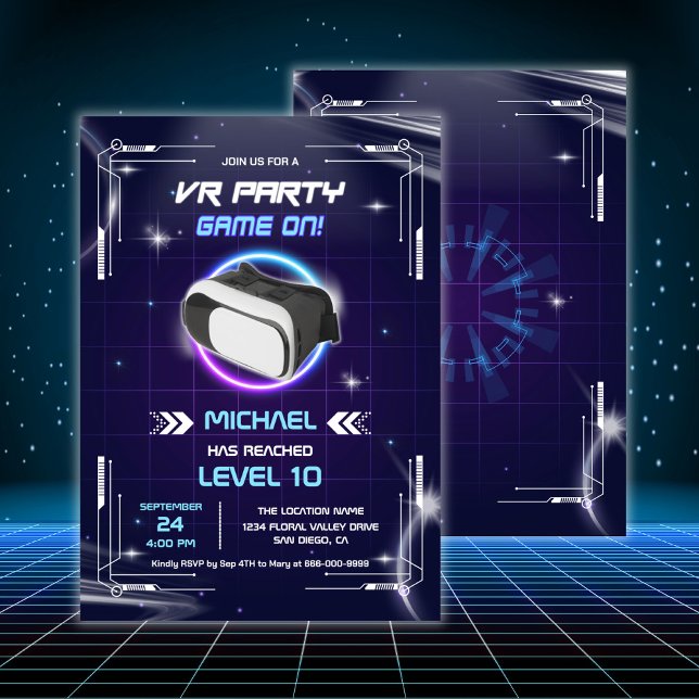 Invitation Fête d'anniversaire de réalité virtuelle de jeux V (Virtual Reality VR Birthday Party Invitation)